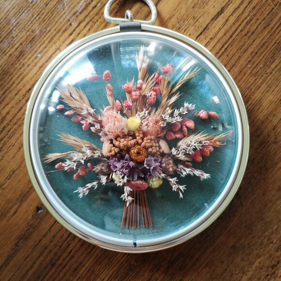 Vtg By Cideart Dry Floral Domed Shape Miniature Hanging Hand Made In Belgium - Picture 6 of 8